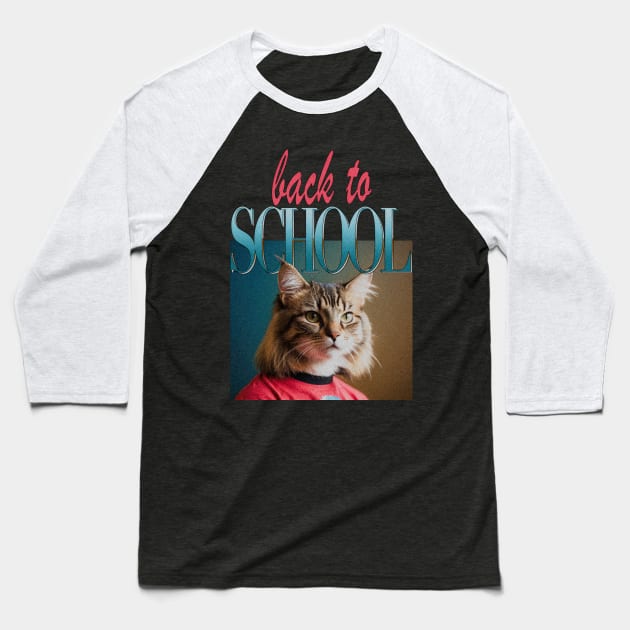Back to School Cat Baseball T-Shirt by Darkest Disco